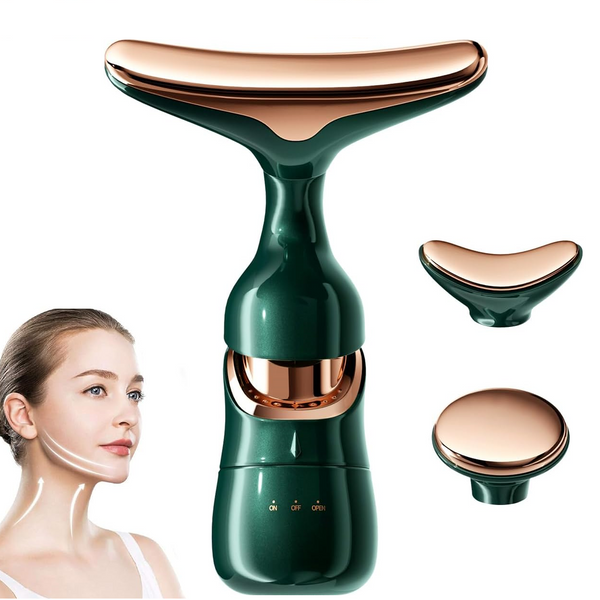 Brago 3-in-1 Firming Wrinkle Beauty Device for Facial/Neck/Eye, Face Slimming and Uplift Wand Massager for Glowing Skin, Smooth and Tightening Skin (Green)