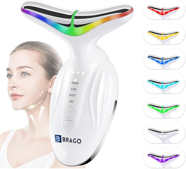 Brago Red Light Therapy Beauty Device for Face and Neck, 7-in-1 LED Face Slimming and Uplift Wand, Face and Neck Massager for Skin Rejuvenation